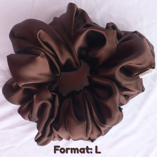 Chouchou en satin brun (scrunchie)