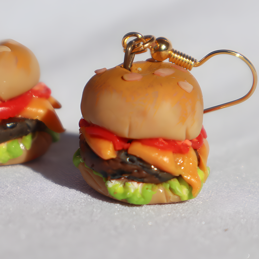 Boucles d'oreilles mini hamburger - bijoux nourriture miniature