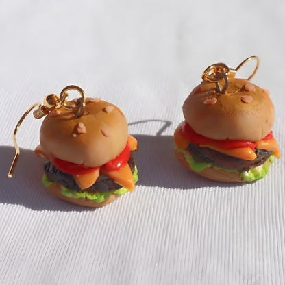 Boucles d'oreilles mini hamburger - bijoux nourriture miniature